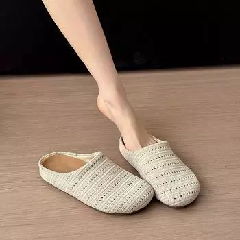 Ретро ниша плетеная сумка головные уборы полутапочки женская верхняя одежда летняя ленивая одна педаль удобная мягкая подошва квадратная голова muller обувь 35 чёрный