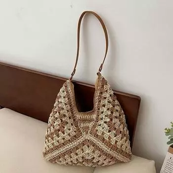 Ретро ниша в лесном стиле, тканая сумка для покупок под мышками, женская сумка, новинка 2024 года, весенняя выдолбленная ручная сумка на плечо