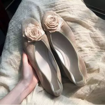 Ретро нишевая одинарная обувь женская весна-лето 2024 года новая розовая обувь для беременных с неглубоким воротом вечерняя нежная обувь в виде яичного рулета обувь для бабушки 35