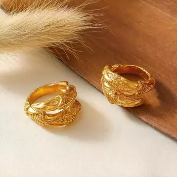 Ретро нишевый дизайн легкое роскошное кольцо текстура гравировка биение открывающееся кольцо нержавеющая сталь покрытая 18 карат настоящее золото No. 7