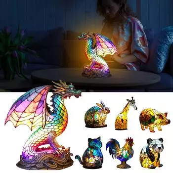 Ретро ночник с животными, украшение для дома, настольная лампа из окрашенной смолы с животными, ночник One Size