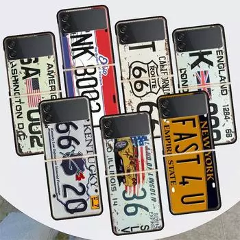 Ретро номерной знак для Samsung Galaxy Z Flip 4 3 5G чехол для телефона черный твердый чехол ZFlip 4 3 роскошный противоударный бампер Coque Samsung Z Flip 3