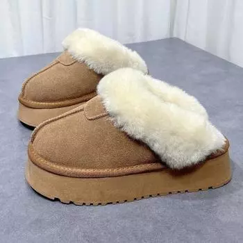 Retro non-slip velvet warm snow boots 2024 autumn and winter explosion increased comfort fashion wear half slippers women 35 малиновый