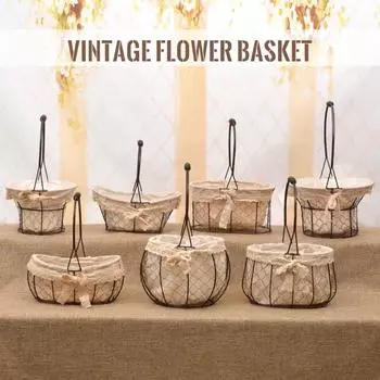 Ретро-ностальгическая сетка из витой железной проволоки, цветочные корзины, сочные зеленые растения, цветочные горшки, белье, хранение всякой всячины