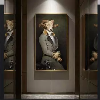 Ретро ностальгические картины маслом джентльмена, настенные художественные постеры с животными и принты, модная картина на холсте для гостиной, домашнего декора 20x40cm no frame