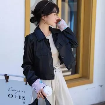 Ретро-новая черная кожаная куртка в китайском стиле для женщин, весна-осень, новая высококачественная короткая куртка в уличном стиле M