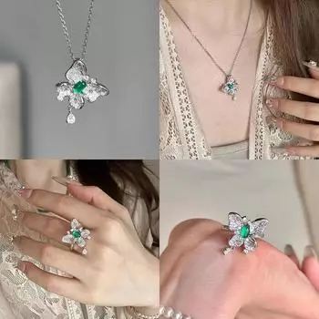 Ретро Новое китайское ожерелье с микро-инкрустацией халцедона в виде бабочки, женское, милое, элегантное, изысканное, модное, универсальное, цепочка на шею, цепочка на ключицу