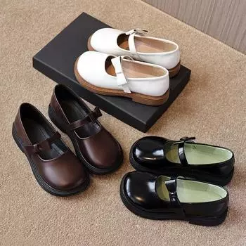 Ретро новые британские туфли принцессы для девочек кожаные туфли черные детские одинарные туфли 24 чёрный