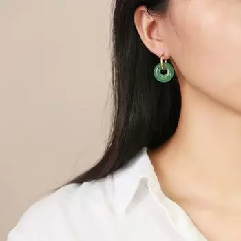 Ретро новые нишевые элегантные круглые серьги-подвески из камня Dongling с титановым покрытием из стали 18-каратного золота женские серьги белый