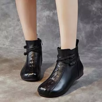 Ретро Новые женские туфли осень и зима Мягкие нескользящие ботинки из бархата и хлопка из воловьей кожи Водонепроницаемые туфли 35 чёрный