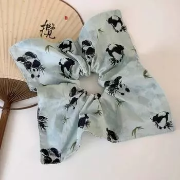 Ретро Новый Китайский Стиль Бамбук Панда Квадратный Шарф Резинки для Волос Повязки на Голову для Женщин Девушек Милая Веревка для Волос Завязка Хвост Резинка для Волос