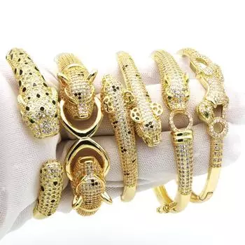 Ретро Новый Леопардовый Браслет Преувеличенный Модный Открытый Леопардовый Браслет с Бриллиантами и Цирконием one size(16-22CM)