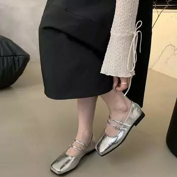 Ретро новый маленький аромат универсальный легкий носок плоская подошва туфли французские квадратные туфли Мэри Джейн женская весна и лето серебристый мода 35