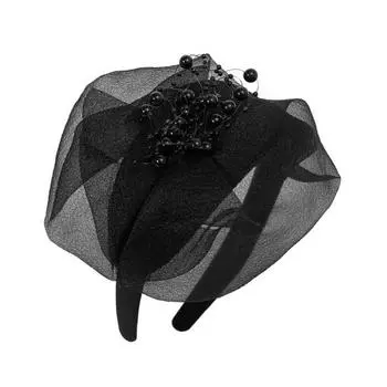 Ретро ободок для волос, женский свадебный головной убор, бусины, сетчатый декор, усиленный обруч для волос, повязка на голову во французском стиле для выпускного вечера чёрный