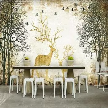 Ретро обои с изображением лосиного леса для гостиной, фоновая настенная живопись для телевизора, творческое искусство, ресторан, фреска 200 cm(W) x 140 cm(H)