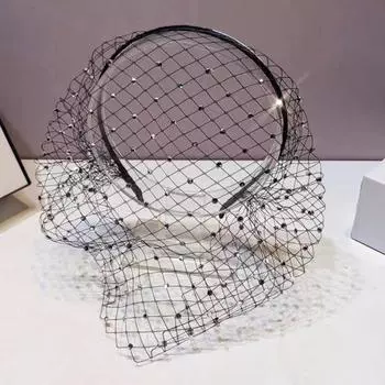 Ретро обруч для волос, блестящие стразы, инкрустированные сетчатым дизайном, эластичная повязка на голову, косплей, вечеринки, ручная работа, повязка на голову чёрный