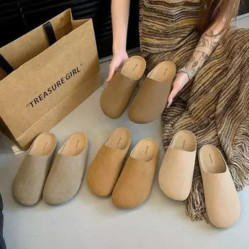 Ретро обувь Boken сумка на голову полутапочки женская верхняя одежда 2024 новая осень мягкая подошва одна педаль ленивый Boken полуперетаскивание 35 коричневый