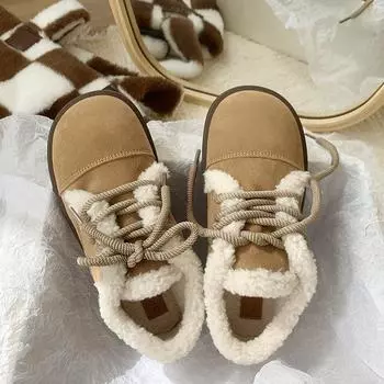 Ретро-обувь Doudou женская зимняя 2024 года, новая толстая подошва из плюша, утолщенная мягкая подошва, теплая плоская подошва из плюша и хлопка 35 хаки