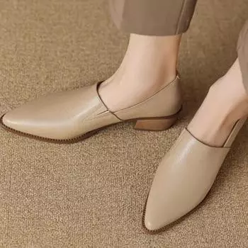 Ретро-обувь с острым носком для женщин на весну, новый стиль на толстом и среднем каблуке, повседневная кожаная обувь небольшого размера 35
