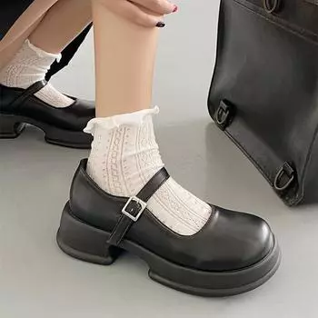 Ретро Обувь Женщины Насосы Платформа Мэри Джейнс Леди Мода ОфисНое платье Обувь Женщина Повседневные лоферы Обувь 35 белый