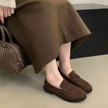 Ретро-обувь Женские мокасины из натуральной кожи Женские туфли Sapatos Femininos Sepatu Wanita Kulit Asli Slip-On Round Toe Low 35 чёрный