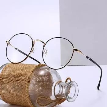 Ретро-очки для чтения в круглой металлической оправе с защитой от синего света Anti-blue Light No Prescription золотой/чёрный