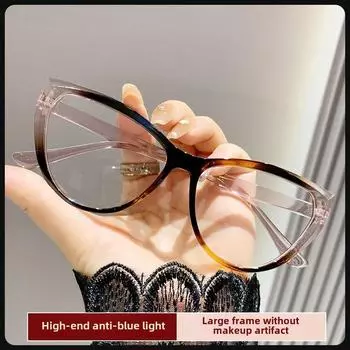 Ретро-очки «кошачий глаз» с синим светом: Европейский и американский стиль с черно-белыми оправами для близорукости No degree of blue light protection прозрачный
