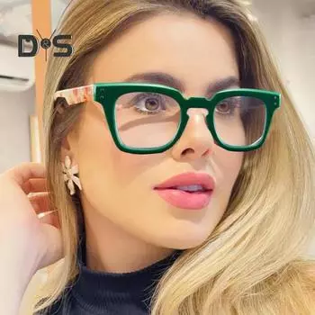 Ретро-очки с большой оправой, прозрачные линзы, без рецепта, очки для ботаников, поддельные очки для косплея для мужчин и женщин зелёный