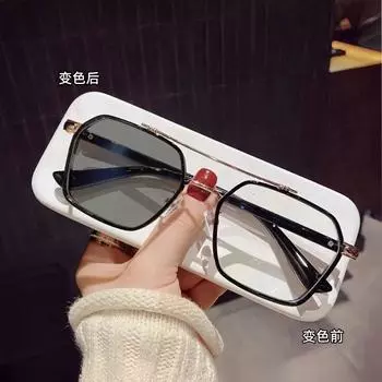 Ретро очки с двойным лучом, меняющие цвет, оправа, защита от синего света, студенческие плоские очки для близорукости, готовые мужские и женские очки, меняющие цвет No degree, anti-blue light