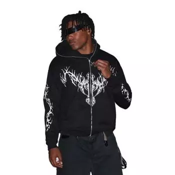 Ретро-одежда Мужская толстовка с капюшоном на молнии в стиле Y2K в стиле Харадзюку, готическая уличная одежда Женская хип-хоп-панк, спортивная куртка большого размера M