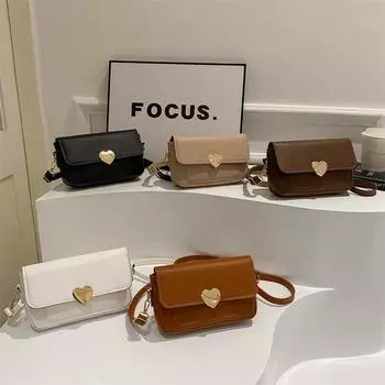 Ретро однотонная любовная фурнитура украшение повседневный дизайн популярная сумка через плечо маленькая квадратная сумка коричневый