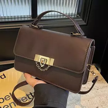 Ретро однотонная маленькая квадратная сумка модная простая текстура маленькая квадратная сумка иностранный стиль сумка через плечо коричневый