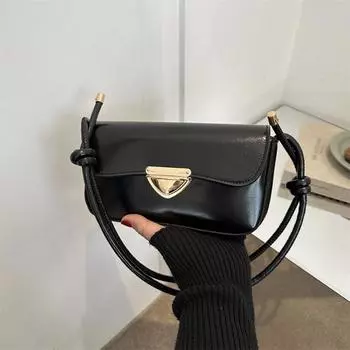 Ретро однотонная простая и модная, популярная в этом году 2024 осень и зима, новая сумка через плечо с застежкой-молнией и подмышкой, маленькая квадратная сумка чёрный