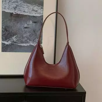 Ретро однотонная яркая кожаная ткань PU простая сумка подмышкой с надписью модная сумка через плечо