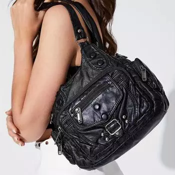 Ретро однотонная сумка-хобо, универсальная женская сумка-портфель из искусственной кожи в стиле стимпанк для ежедневных покупок чёрный