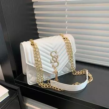 Ретро однотонная сумка-мессенджер с цепочкой, женская простая повседневная сумка, женская летняя новая модная сумка через плечо 2024 года чёрный