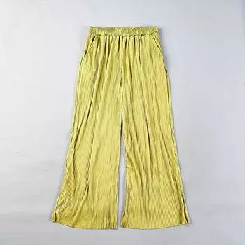 Ретро Однотонные Весенне-летние Свободные Брюки-кюлоты с плиссировкой и широкими штанинами 1 Fruit Green M