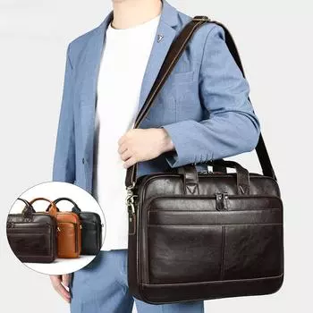Ретро официальный портфель из натуральной кожи, деловая сумка для компьютера, многофункциональная горизонтальная мужская сумка