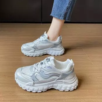 Retro old dad shoes 2024 autumn new mesh breathable heightening shoes muffin platform casual sneakers 35 белый