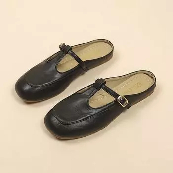 Retro one-pedal bag head Mary Jane women s shoes new buckle lazy shoes with skirt flat slippers 35