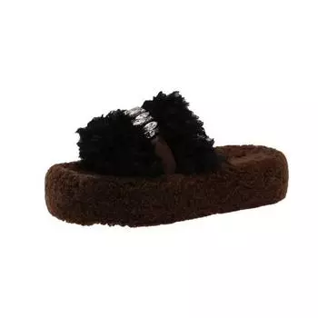 Retro one-pedal fluffy thick-soled slippers women s autumn and winter outer wear fashion slippers women s one-word drag 35