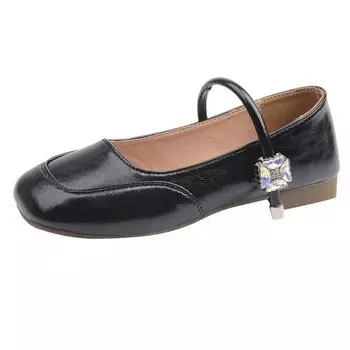 Retro one-pedal square-headed Mary Jane shoes, new one-word buckle single shoes, student shallow mouth small leather shoes 35