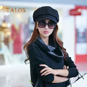 Ретро осень-зима женщины девушка искусственная шерсть сплошной цвет остроконечная плоская шляпа береты мода One Size светло-серый