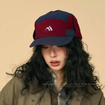 Ретро осенне-зимняя велосипедная защитная кепка пилота для женского лица, маленькая теплая хлопковая кепка для альпинизма, бейсболка M56-58cm красный