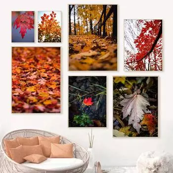 Ретро-осенний пейзаж, художественный принт, плакат из осенней коллекции, винтажный холст с кленовым листом, картина маслом, декор стены фермерского дома 21x30cm No Framed