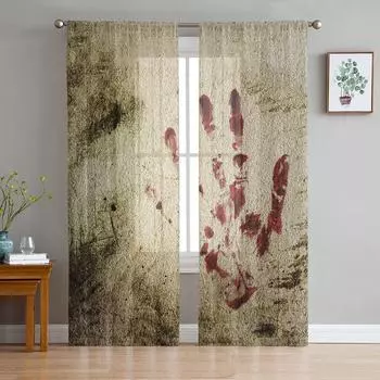 Ретро-отпечаток руки крови, оконная обработка, тюль, современные прозрачные шторы для кухни, гостиной, спальни, шторы, украшение W135 x H114cm