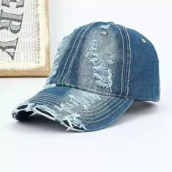 Ретро-отверстие, постепенное изменение цвета, кепка, пара, универсальный козырек, большая окружность головы, джинсовая бейсболка M56-58cm темно-синий