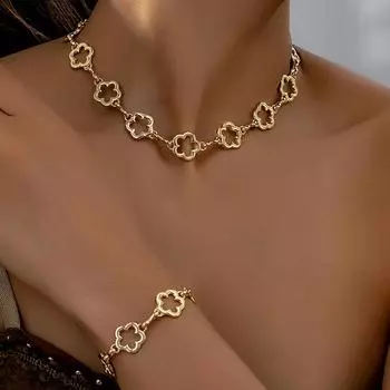 Ретро ожерелье и браслет комплект из двух частей модный нишевый дизайн модные украшения золотой