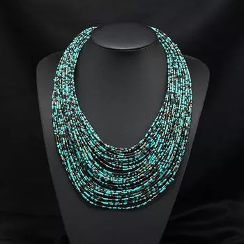 Ретро ожерелье из рисовых бусин, многослойное, короткое, богемное, для женщин, цепочка для свитера с аксессуарами