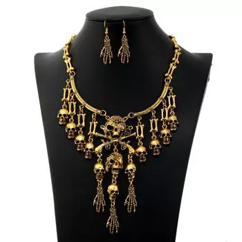 Ретро-ожерелье с преувеличенным черепом, серьги в виде руки призрака, комплект ожерелья